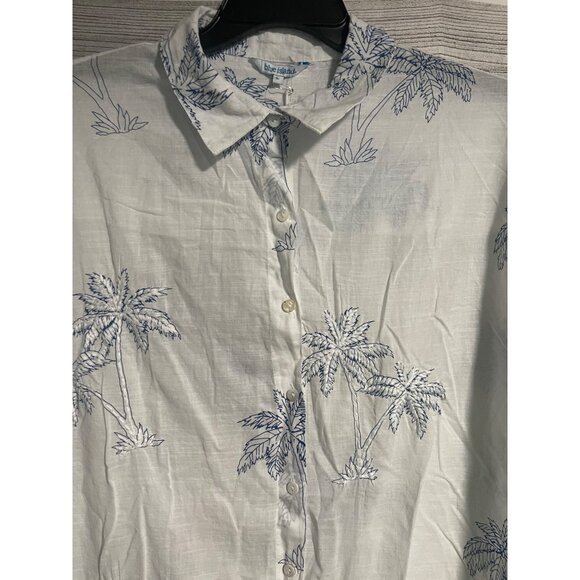 Blue Island Beach Coverup Shirt Womens Large Palm Tree Print Button Up Tunic - Picture 3 of 7
